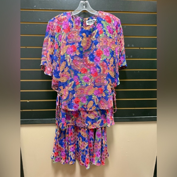 Vintage Jo Hanna York by Joan Davis Floral Overlay Dress  Size 14W – Made in USA - Picture 1 of 4